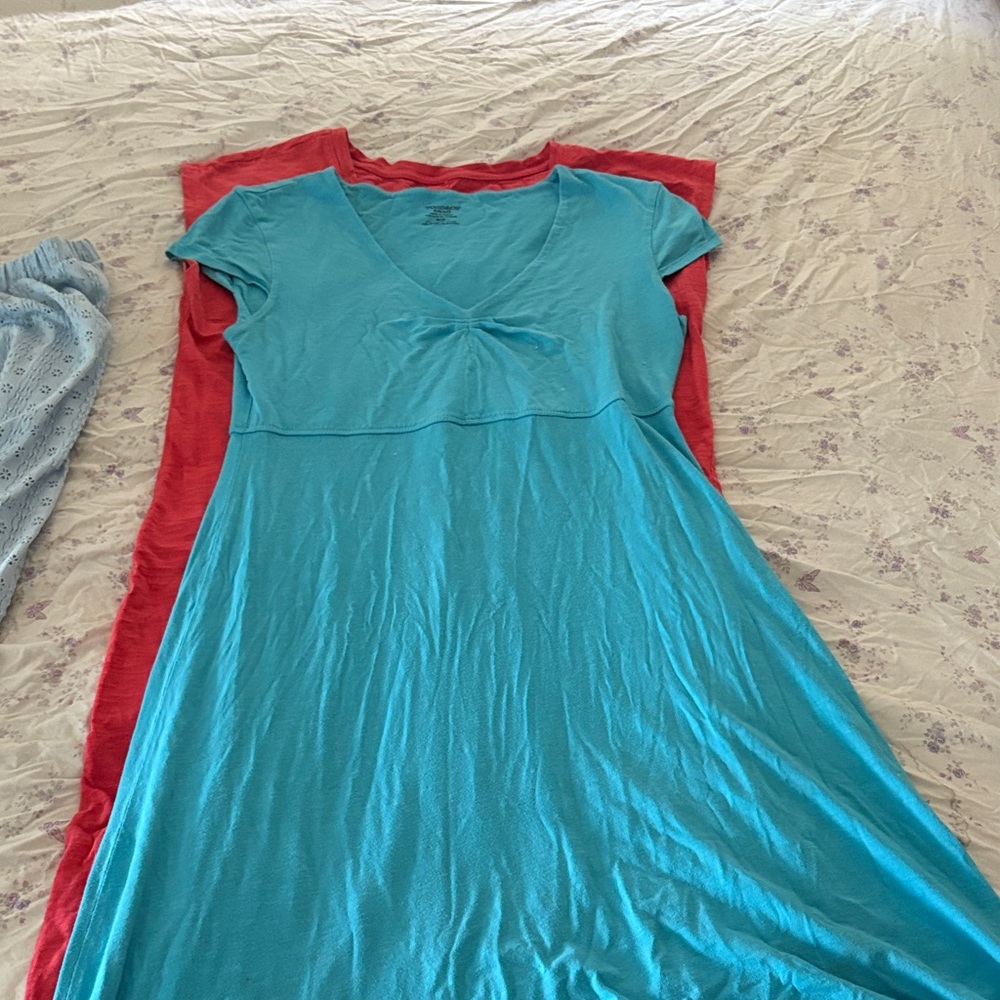 Toad&Co Turquoise Asymmetrical Women's Dress with Red Layer